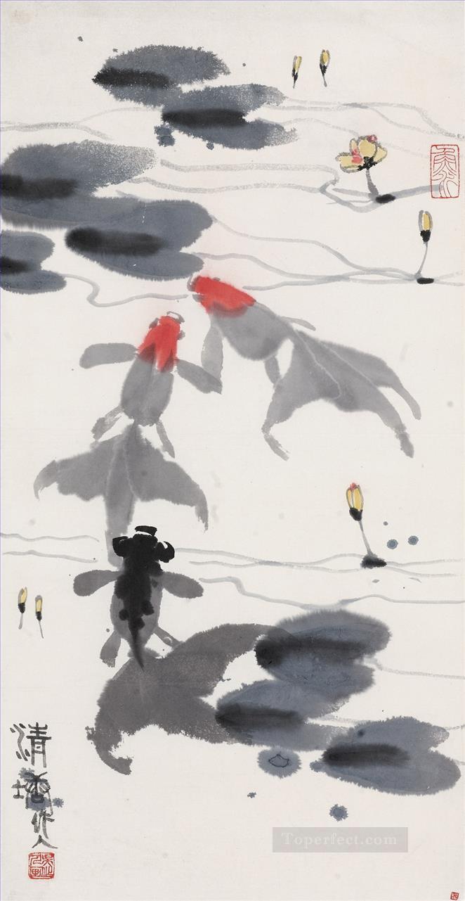 Wu Zuoren étang poisson Peintures à l'huile